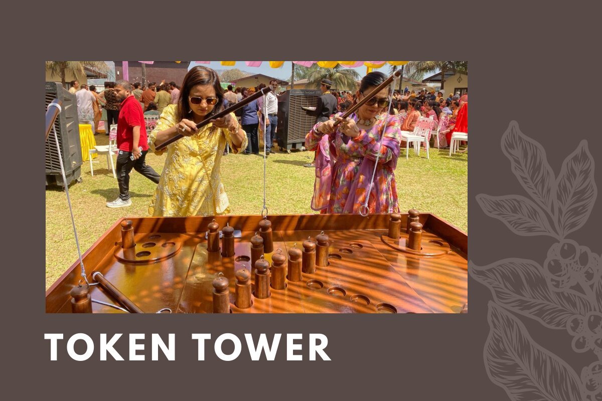 Token Tower game stall on rent in Udaipur for birthday parties, wedding carnival and mehendi mela — Premium wooden games