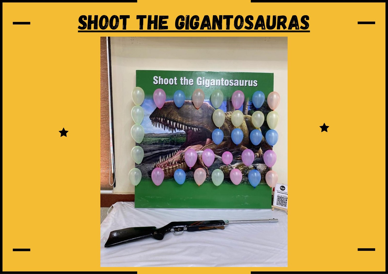 Shoot The Gigantosaurus game stall on rent in Udaipur for birthday parties, wedding carnival and mehendi mela — Carnival game stalls